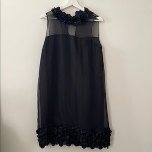 TAYLOR BLACK SILK SHEATH COCKTAIL DRESS W/ SATIN PETALS